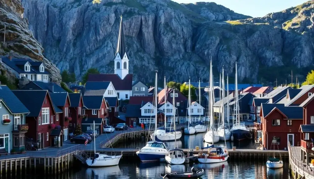 Larvik waterkant, fjord en stad in Vestfold, Noorwegen