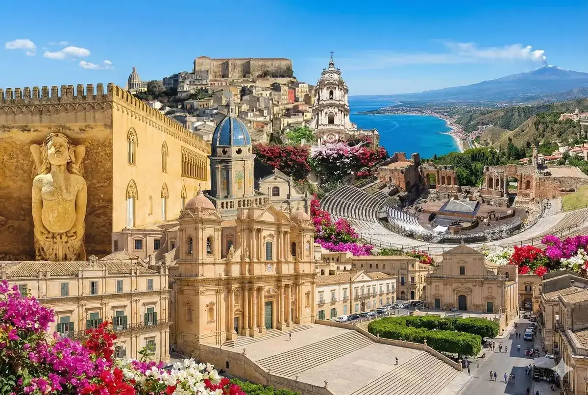 Messina waterkant, kathedraal en Zeestraat van Messina in Sicilië