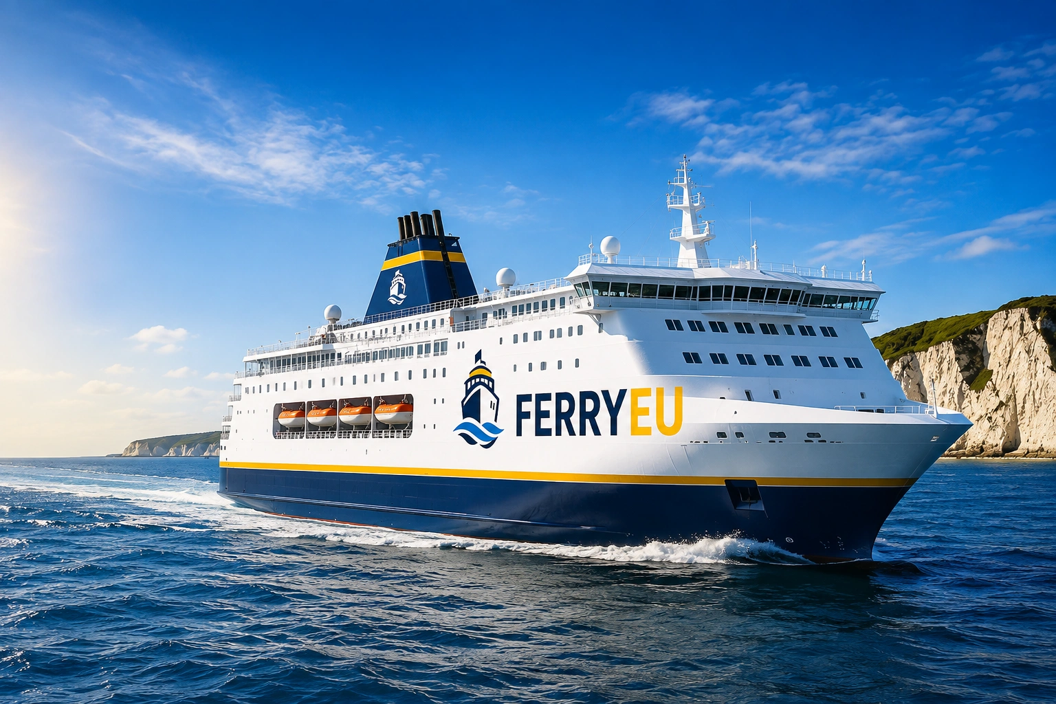 Passagiersveerboot bij zee