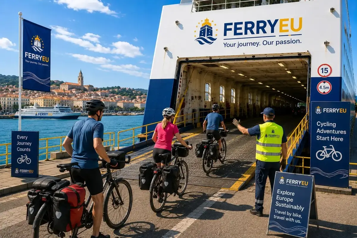 Fietser die per veerboot reist