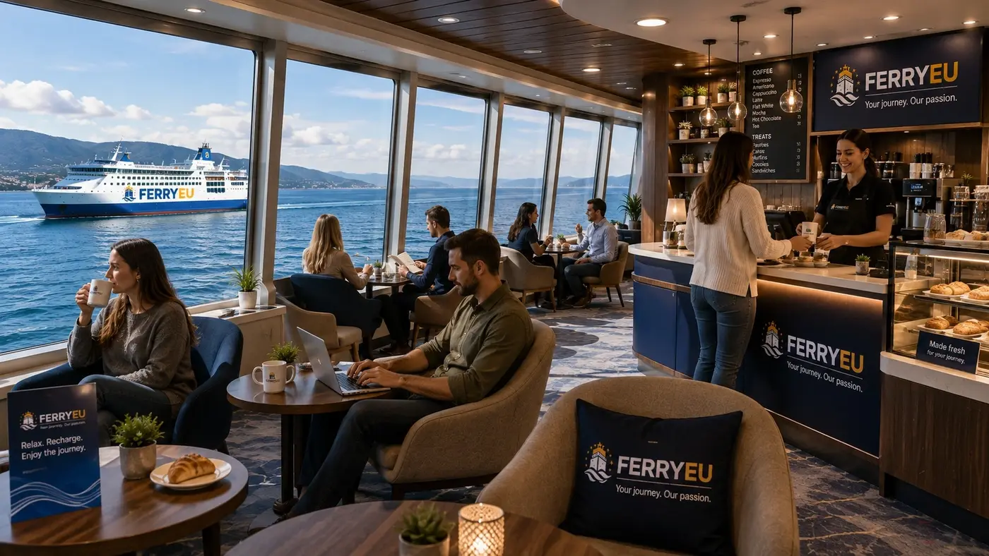 Koffielounge aan boord van een veerboot