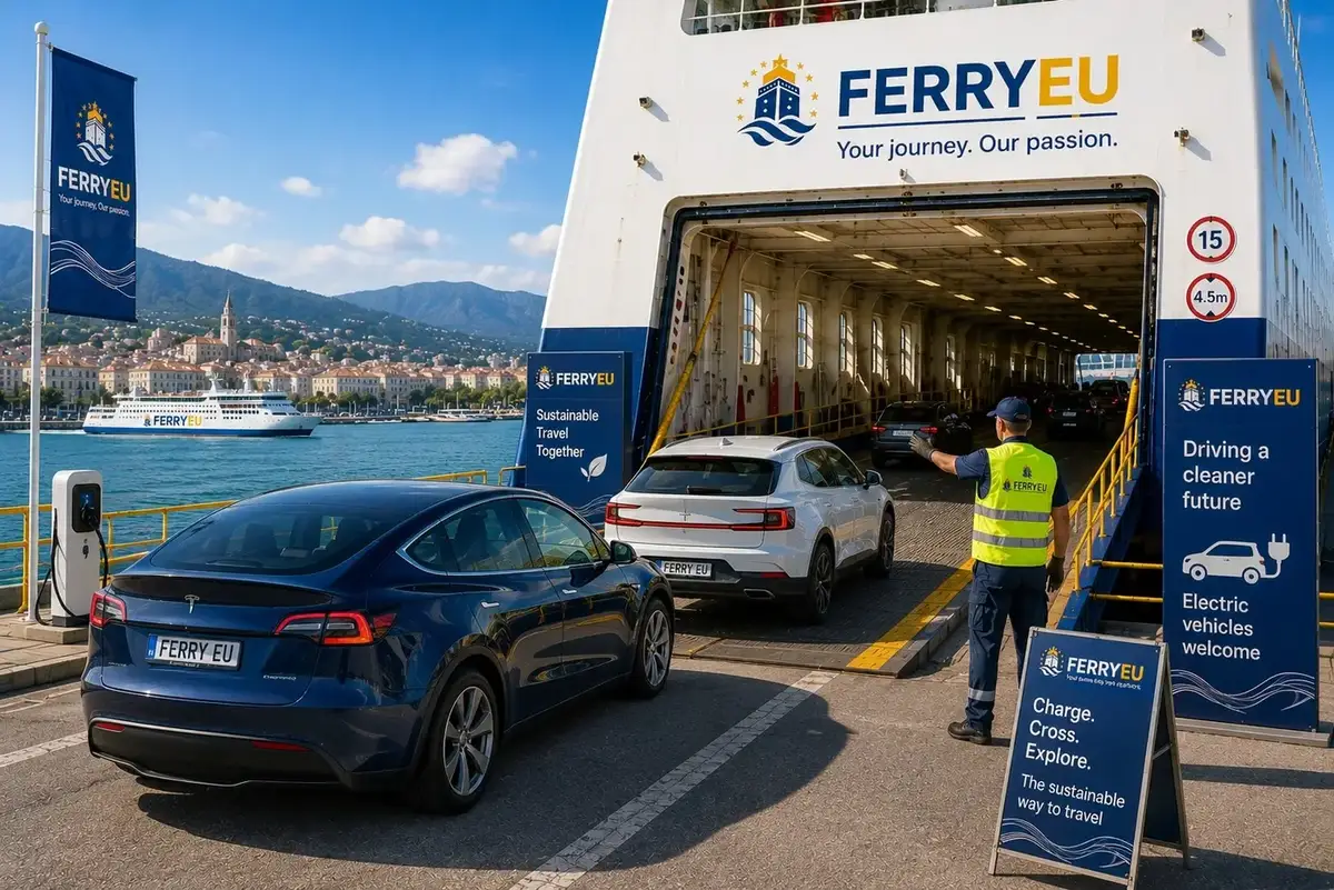 Elektrische auto's die worden ingescheept op een passagiersveerboot