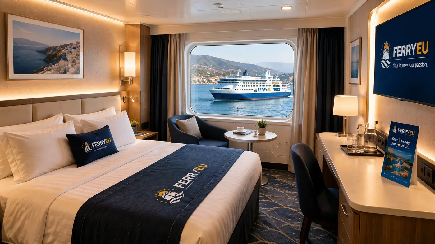 Premium buitenhut op een veerboot met uitzicht op zee