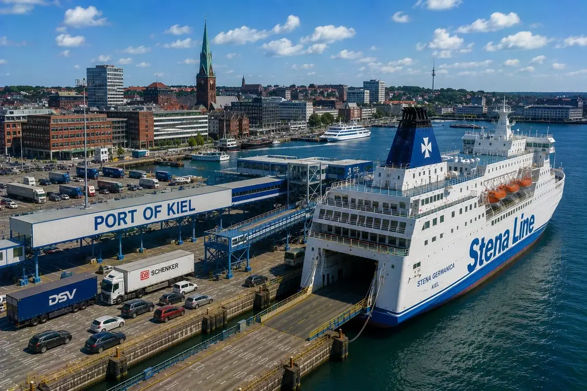 Passagiersveerbootterminals op de waterkant bij Kiel, Duitsland