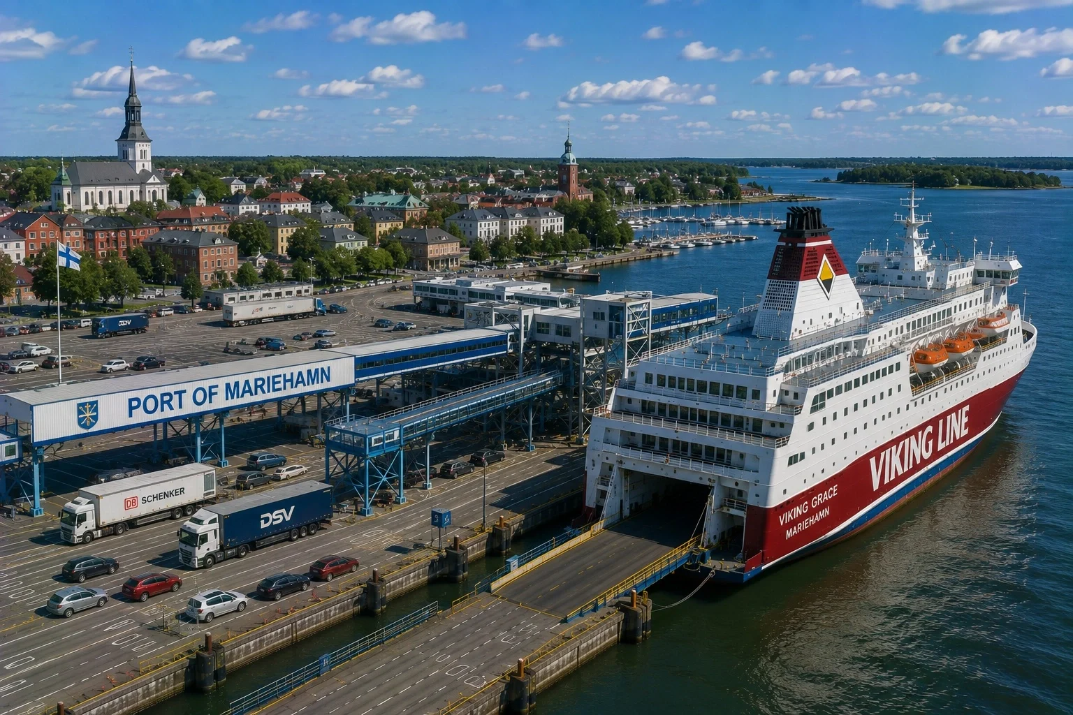 Passagiersveerboot bij Mariehamn veerbootterminal in Åland