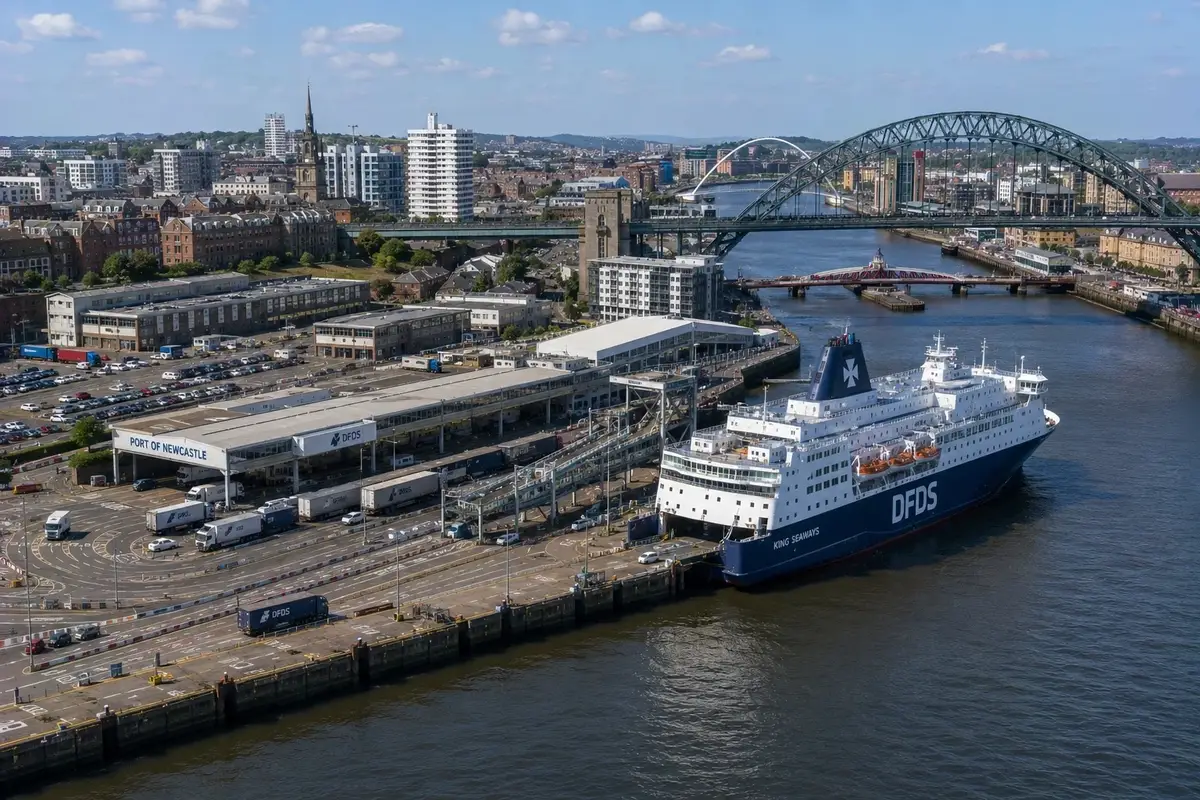 DFDS veerboot bij de Haven van Tyne passagiersterminal nabij Newcastle