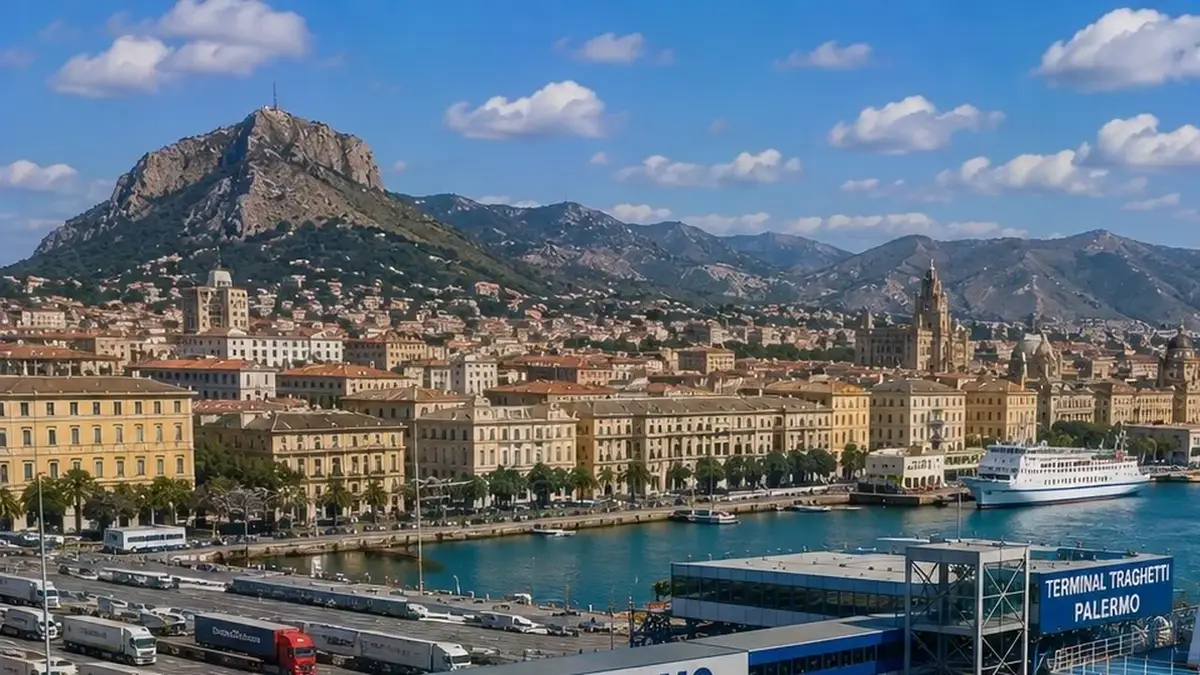 Palermo veerboothaven en waterkant van de stad zonder niet-gerelateerde rederijmarkeringen