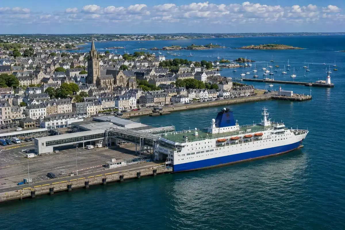 Luchtfoto van Roscoff veerboothaven en haven op de Bretagne kust