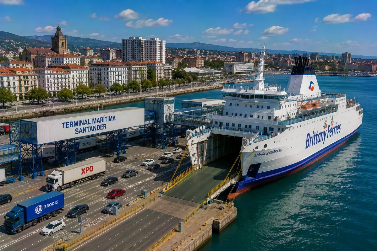 Luchtfoto van Santander veerboothaven en waterkant van de stad in Noord-Spanje