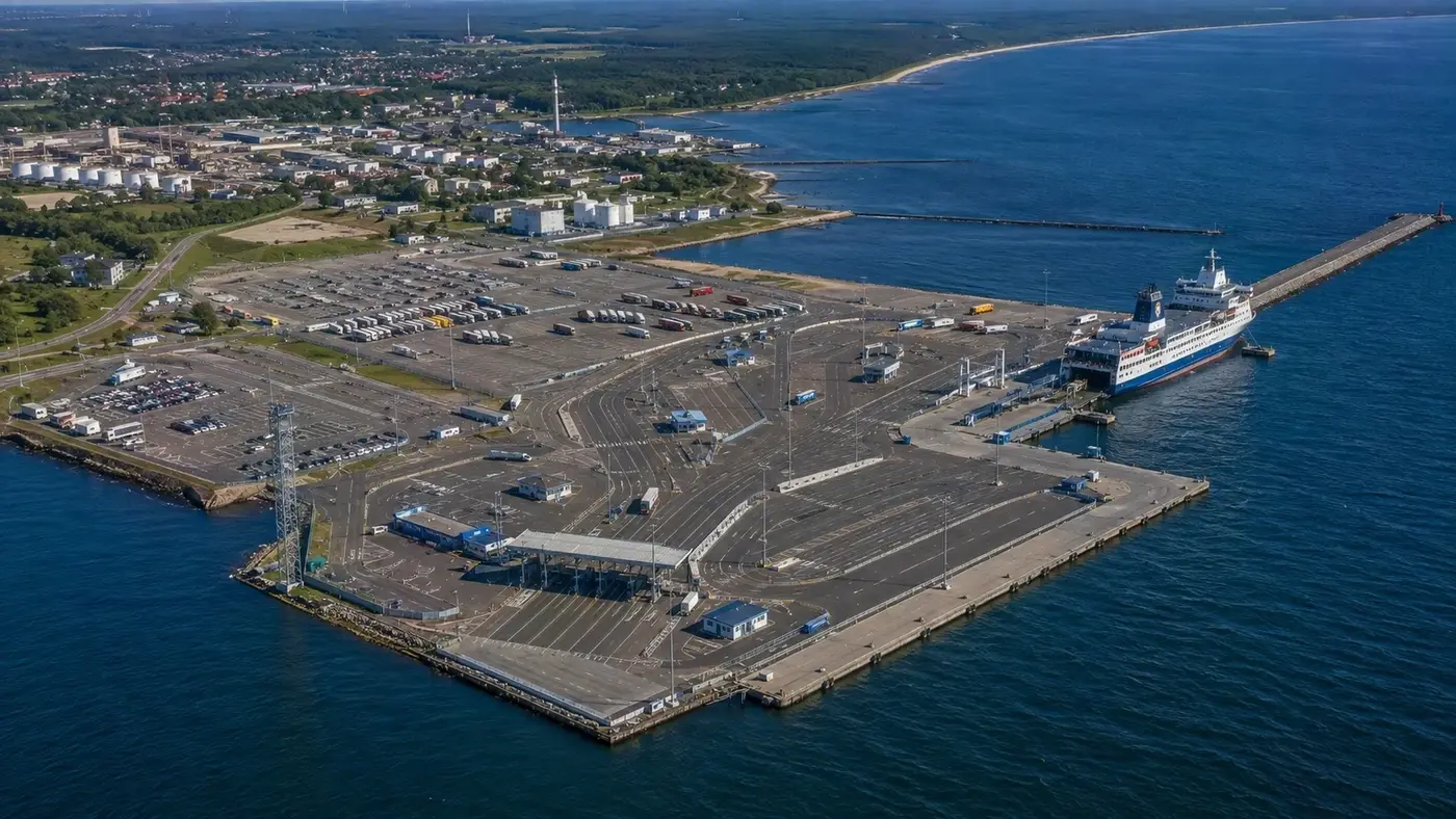 Luchtfoto van Ventspils veerbootterminal op Letse Oostzeekust