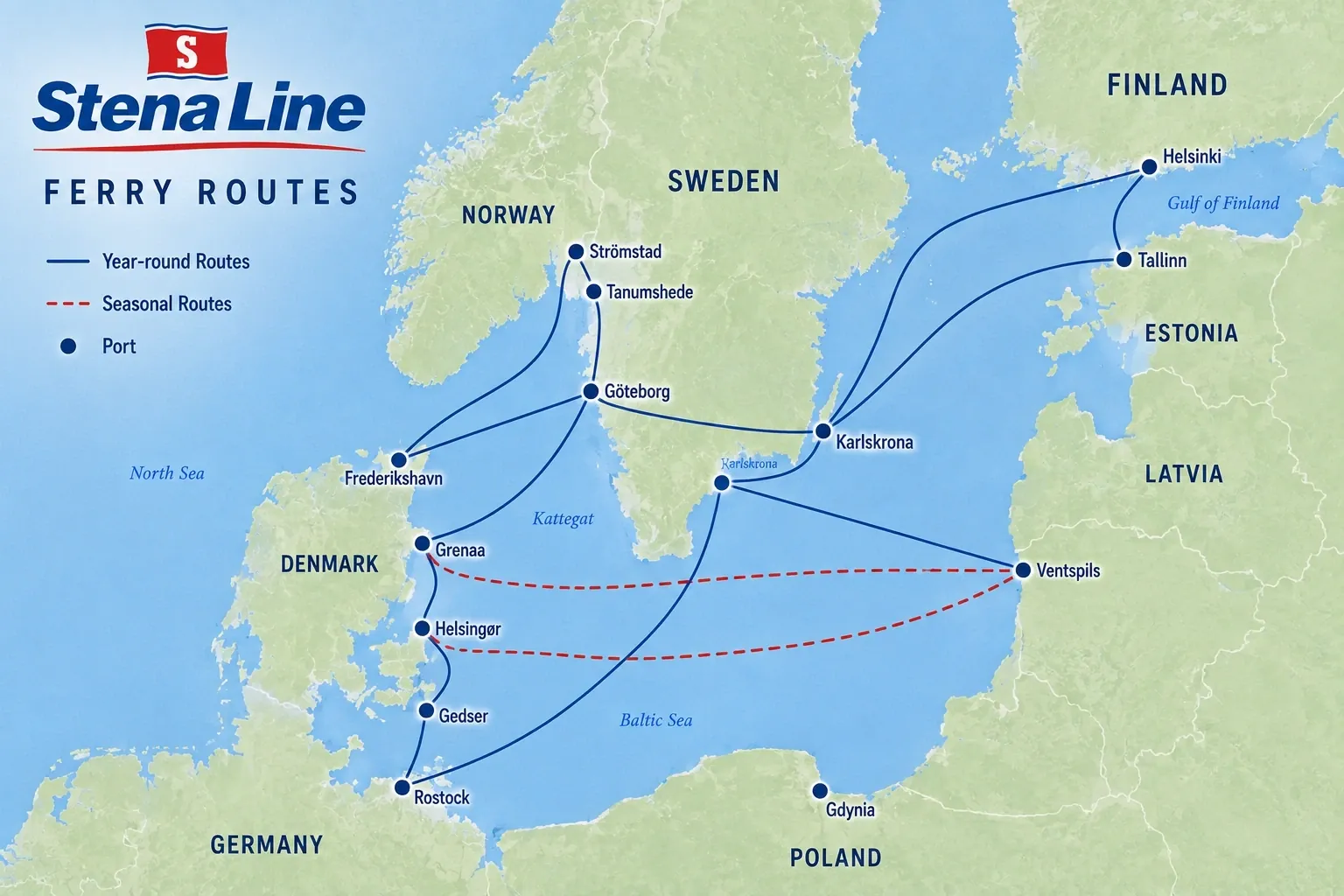 Geïllustreerde routekaart van Stena Line