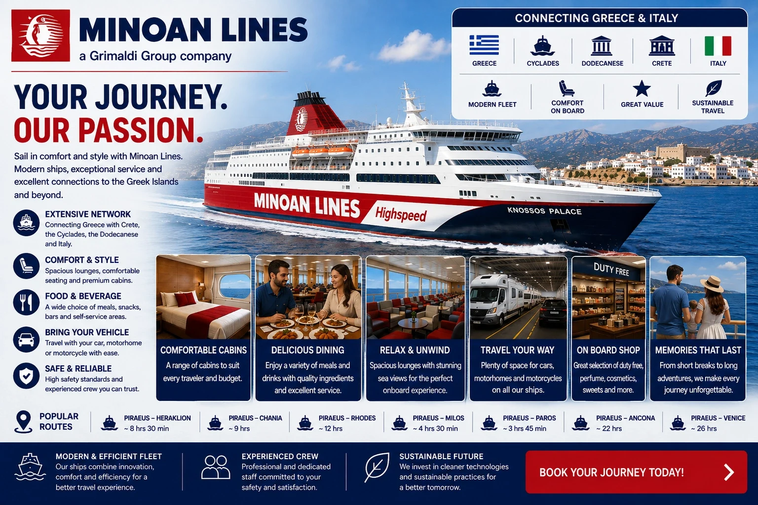 Passagiers- en autoveerboot van Minoan Lines voor Kreta en Milos