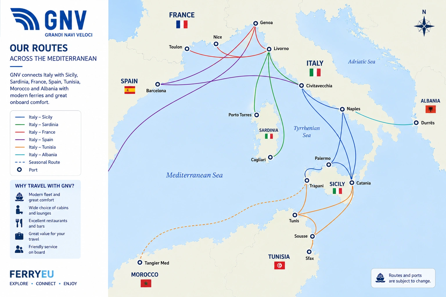 Routekaart van Grandi Navi Veloci (GNV)