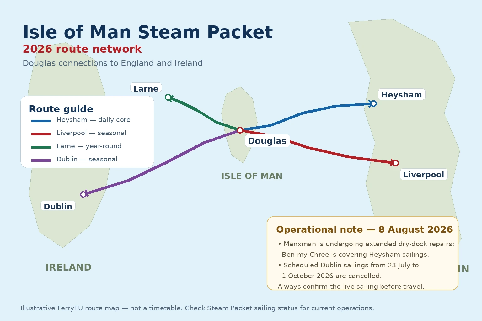 Routekaart van Isle of Man Steam Packet Company