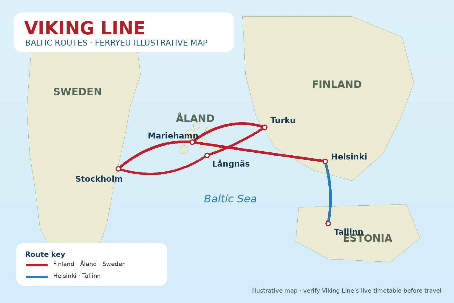 Geïllustreerde Viking Line Oostzeeverbootroute kaart
